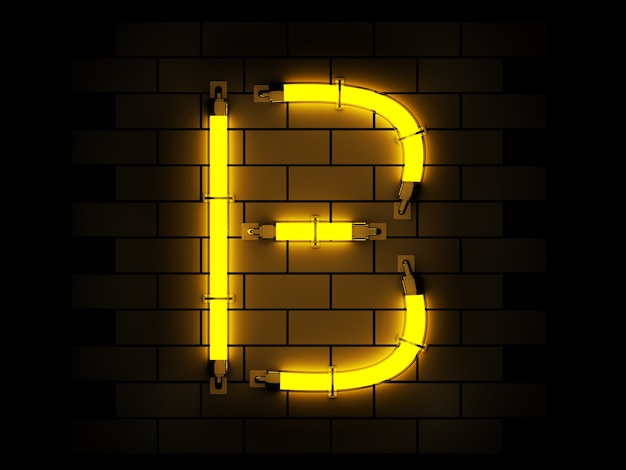 Neon light alphabet 3d rendering on Brick background with clipping path