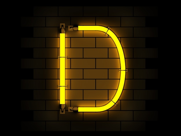 Neon light alphabet 3d rendering on Brick background with clipping path