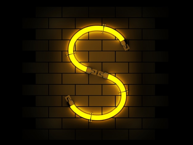 Neon light alphabet 3d rendering on Brick background with clipping path