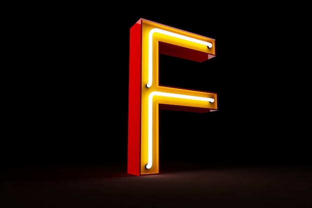 Фото Неоновый свет алфавита 3d рендеринга на черном фоне