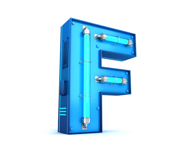 Neon light alphabet 3d rendering with clipping path