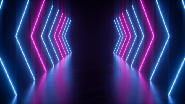 Neon light arrow direction in perspective 3D rendering