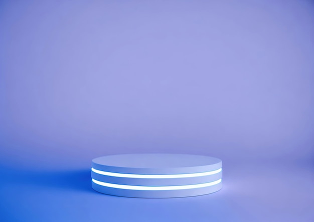 Neon light blue podium on blue background Minimal scene