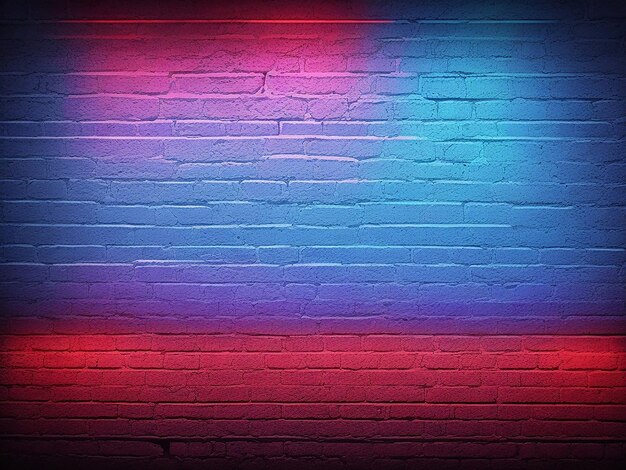 Neon light on brick walls that are not plastered background and texture Lighting effect red and blu