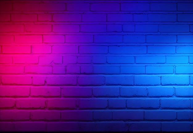 Neon light on brick walls that are not plastered background and texture Lighting effect red and blu