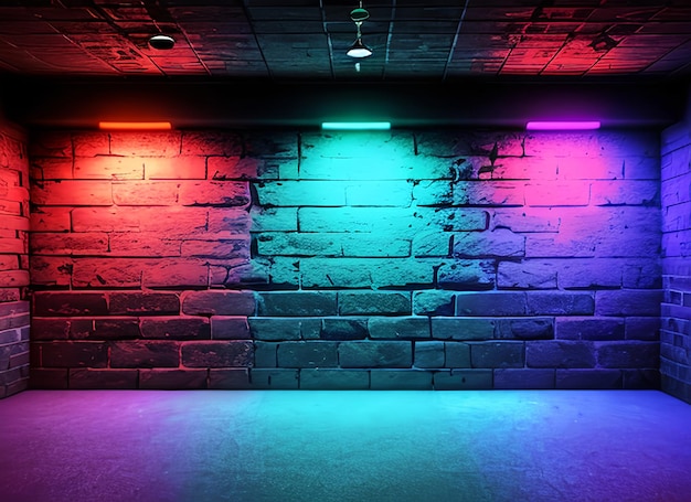 Neon light on brick walls that are not plastered background and texture