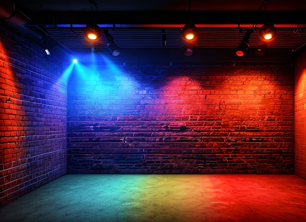 Neon light on brick walls that are not plastered background and texture