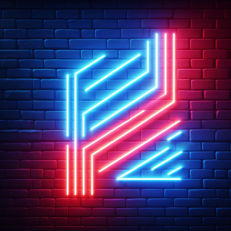 Photo neon light on brick walls that are not plastered background and texture