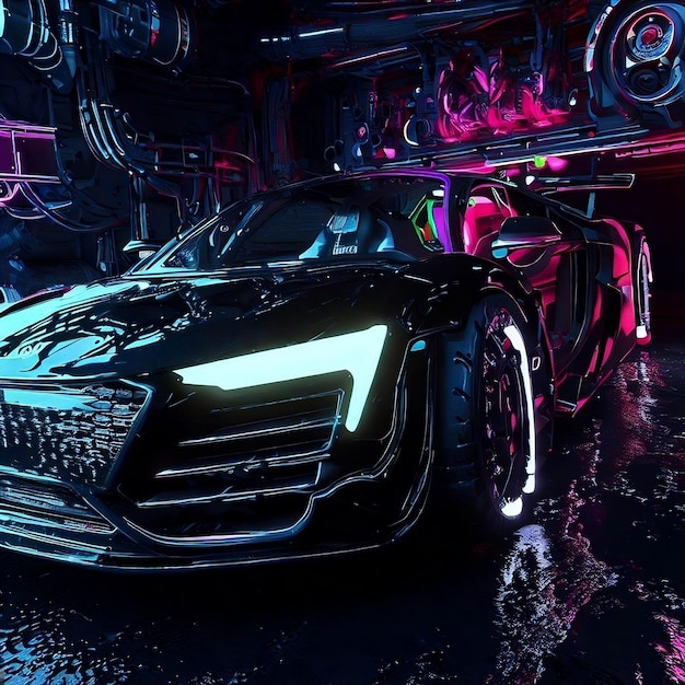 Neon light car front view by ai