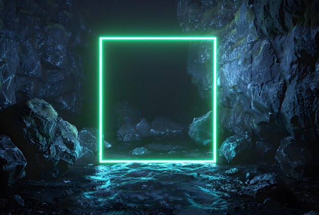 a neon light in a cave