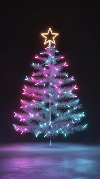 ネオンライト クリスマスツリー 紫と青い背景のクリスマスツリー