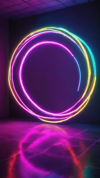 Neon light circle in the dark