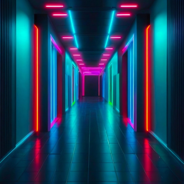 Neon light corridor background generated by Ai