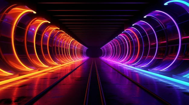 Neon Light Corridor Futuristic Room with Vibrant Lighting on black background Generative Ai