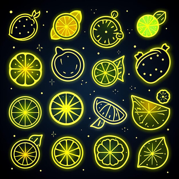 Neon Light Design Vector Shapes With Creative a Fresh Neon Lemon Slice Neon Outline