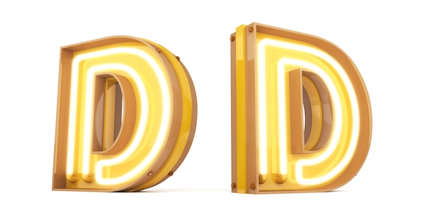 Neon light Digital alphabet 3d rendering on white background with clipping paths