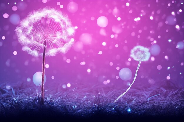 Photo neon light effect on dandelion silhouette