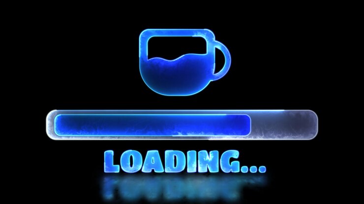 Photo neon light effect loop coffee download icon window black background