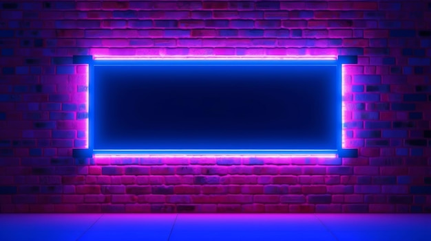 Neon light frame on brick background Generative AI