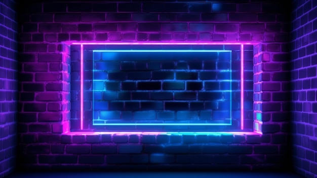 Neon light frame on brick background Generative AI