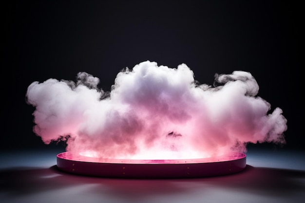 Neon light frame in cloud of smoke