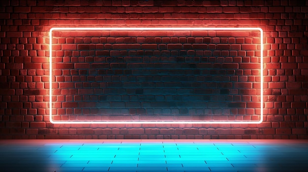 neon light frame shining on brick wall background