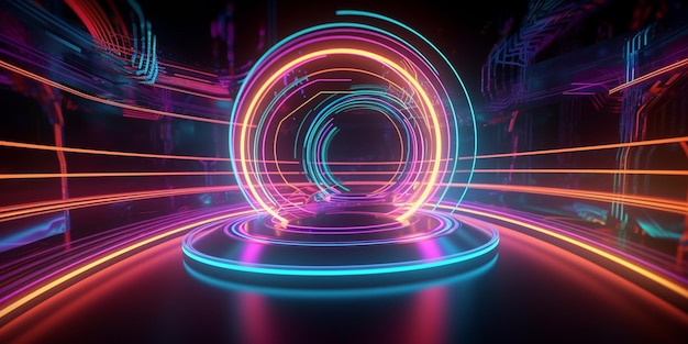 A neon light is displayed in a circle.