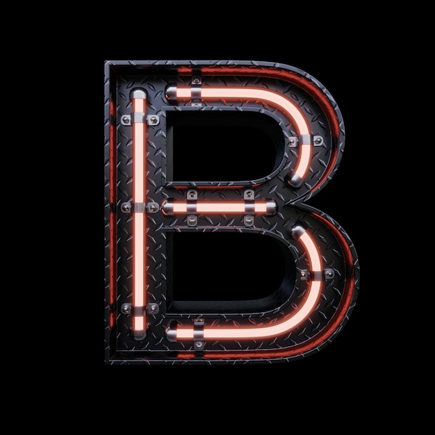 Neon light letter b con luci al neon rosse.