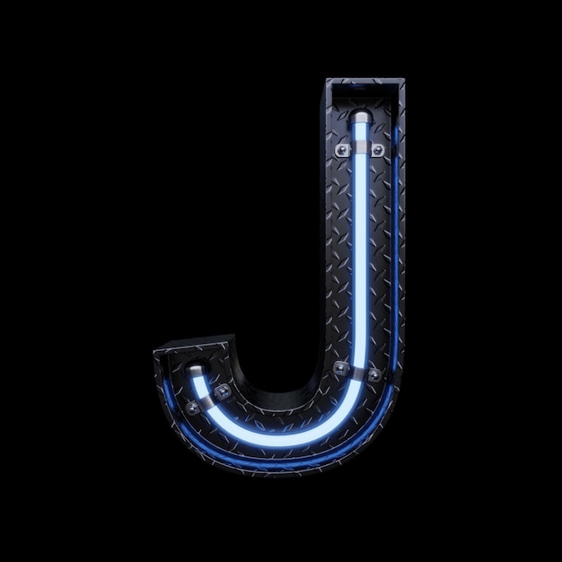 Neon Light Letter J with blue neon lights.