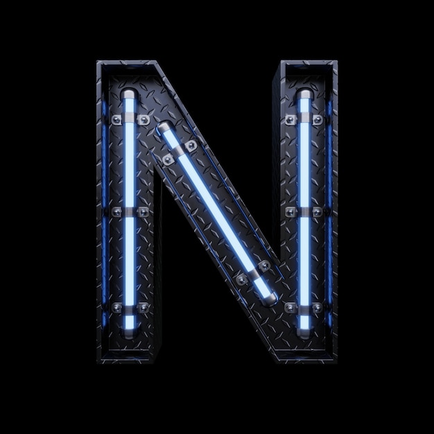 Neon Light Letter N with blue neon lights.