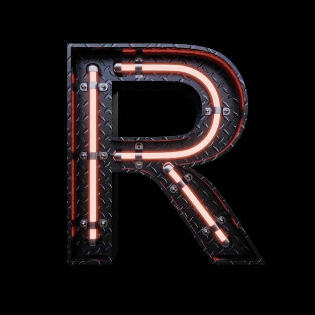 Neon Light Letter R with red neon lights.