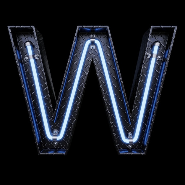 Foto neon light letter w con luci al neon blu.
