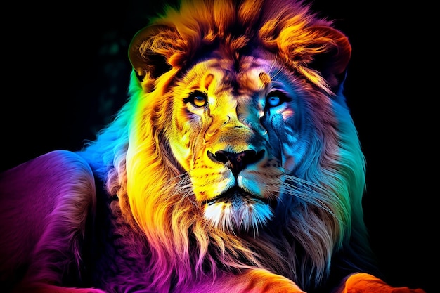 Neon Light Lion King of Colors