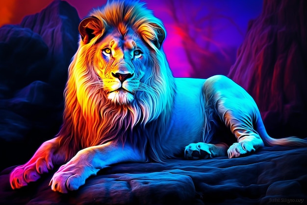 Foto luce al neon re leone dei colori