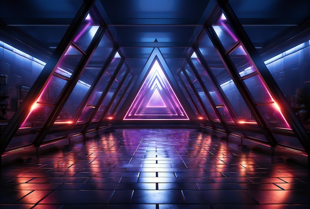 A neon light and neon Triangles set with a dark background