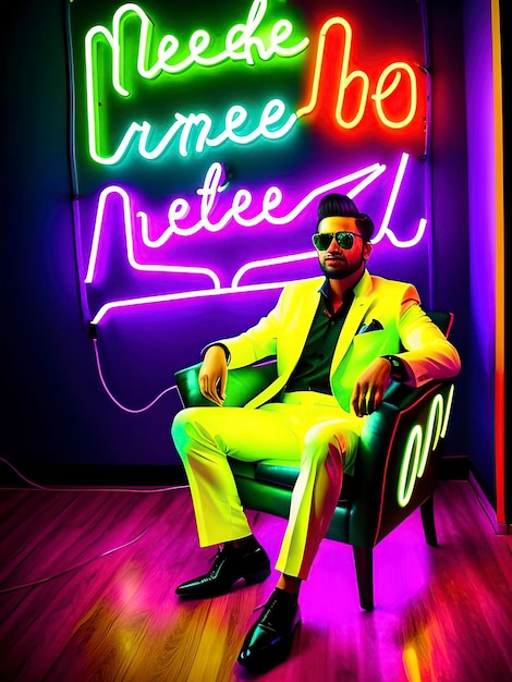 Photo neon light people realistic neon lights background