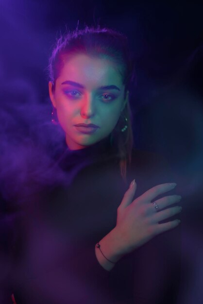 Neon light and portrait of a girl