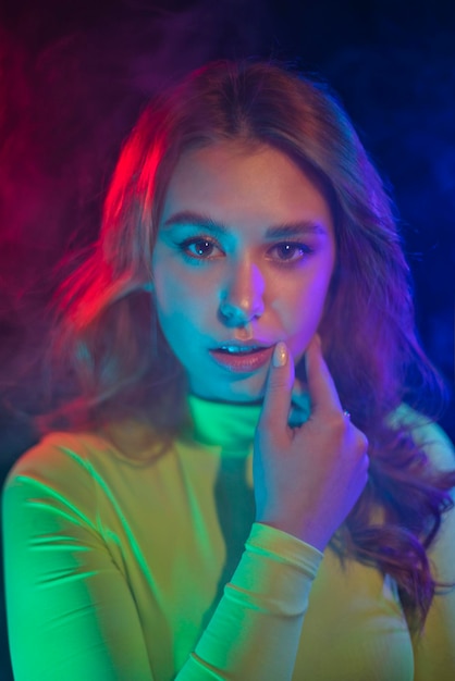 Neon light and portrait of a girl