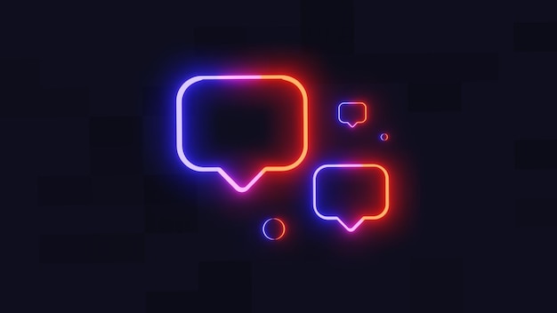 Neon light text bubble Messenger image in neon Glow 3D Rendering image