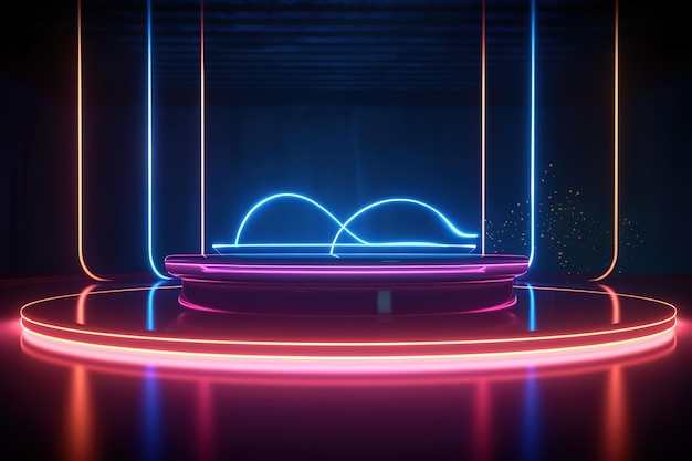 A neon light that is lit up on a stage