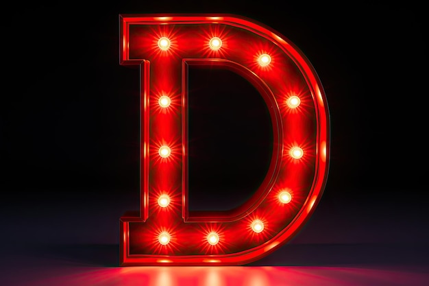 Photo neon light tube letter d