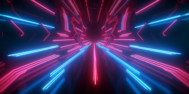 A neon light tunnel with a blue and red neon light.