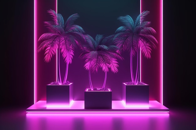 A neon light with palm trees in it