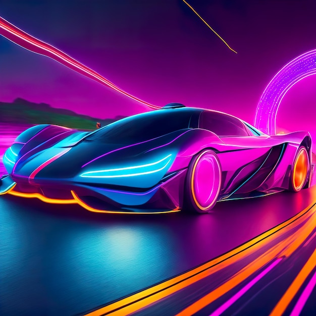 Premium AI Image | Neon Lighted Super Car