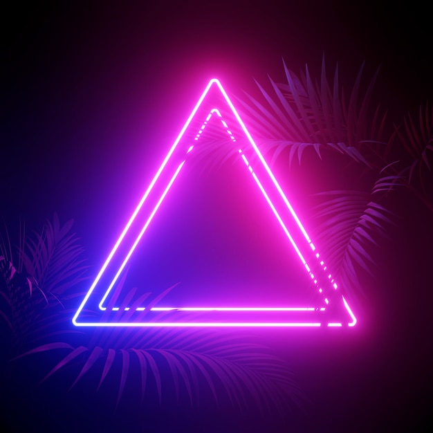 Neon lighting palms and abstract shapes background 3d rendering