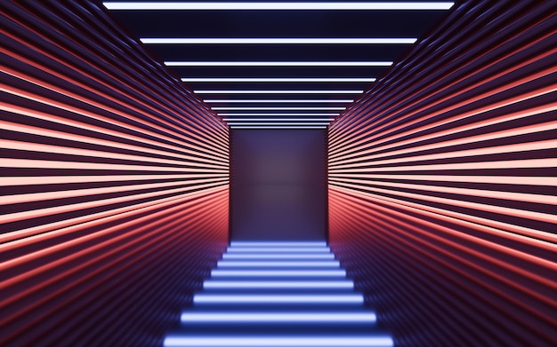 Фото Неоновые огни и туннель 3d-рендеринга