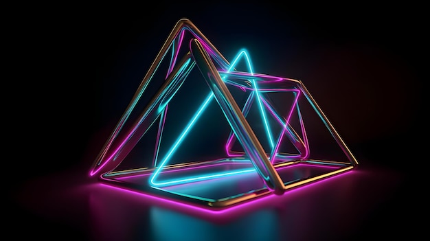 Neon lights are lit up in a pyramid shape.