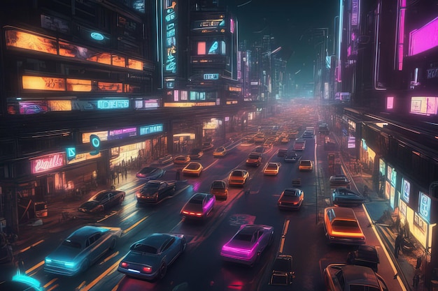 neon lights and cars on the street