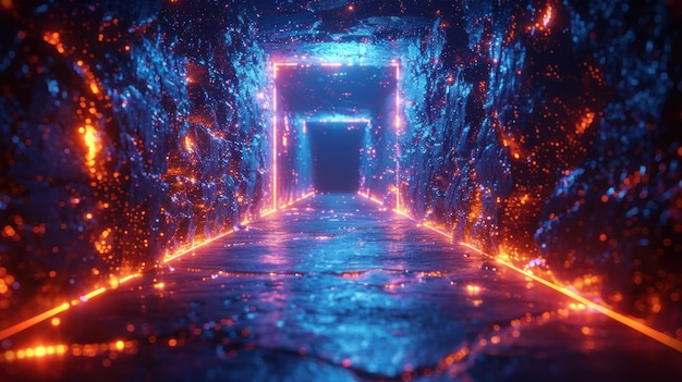 neon lights in a dark tunnel