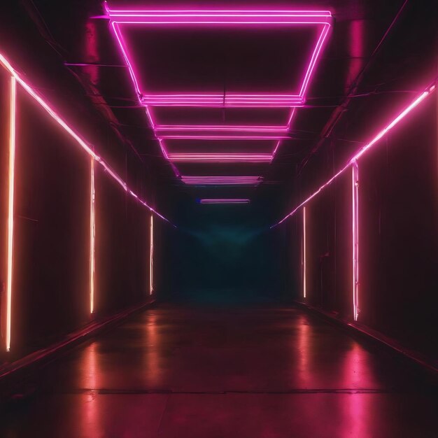 Neon lights in a dark tunnel